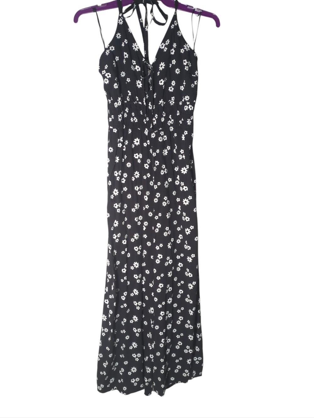 Hollister Jumpsuit Black Floral Maxi Dress with White Daisy Print Size S
